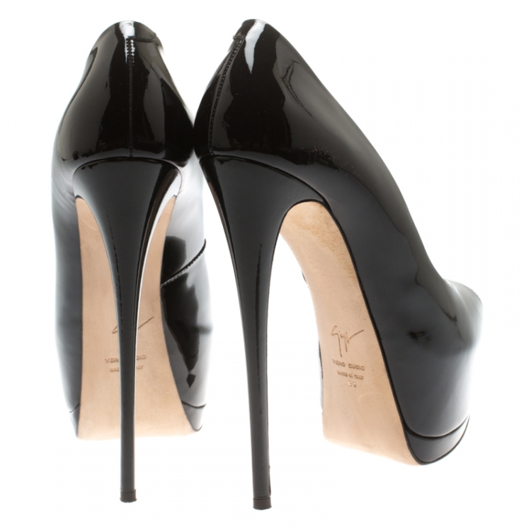 مملوكة مسبقًا Giuseppe Zanotti Black Patent Leather Peep Toe Platform Pumps Size 39