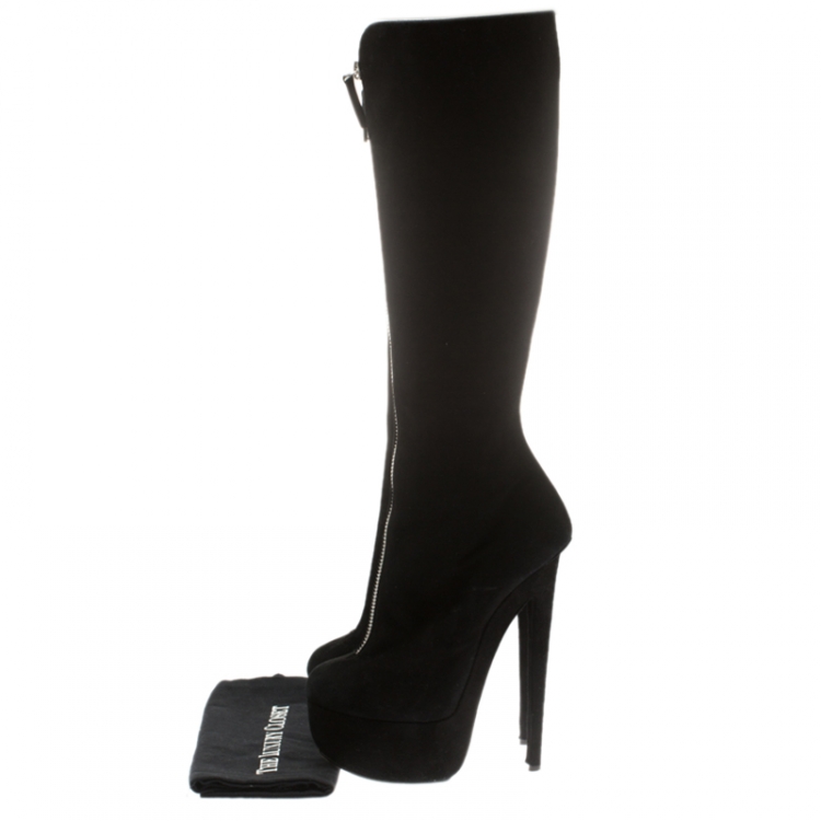 Pre Owned Giuseppe Zanotti Black Suede Knee Length Platform Boots Size 39
