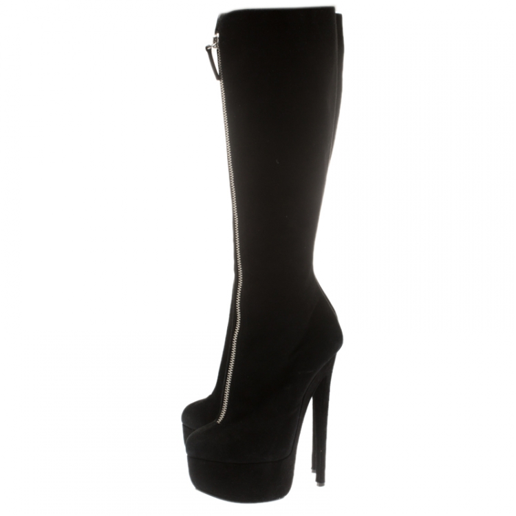Pre Owned Giuseppe Zanotti Black Suede Knee Length Platform Boots Size 39