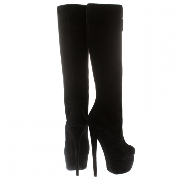 Pre Owned Giuseppe Zanotti Black Suede Knee Length Platform Boots Size 39