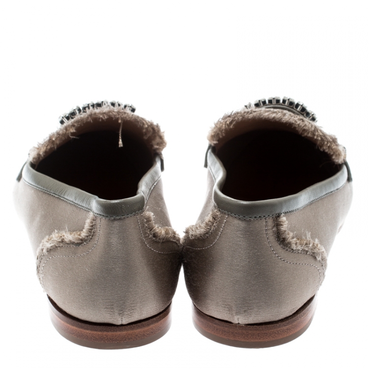 مملوكة مسبقًا Giuseppe Zanotti Beige Satin Letizia Crystal Embellished Loafers Size 36