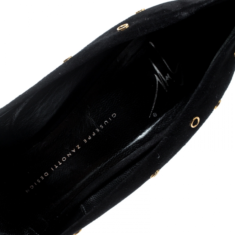 Pre Owned Giuseppe Zanotti Black Suede Eyelet Detail Peep Toe Pumps Size 41