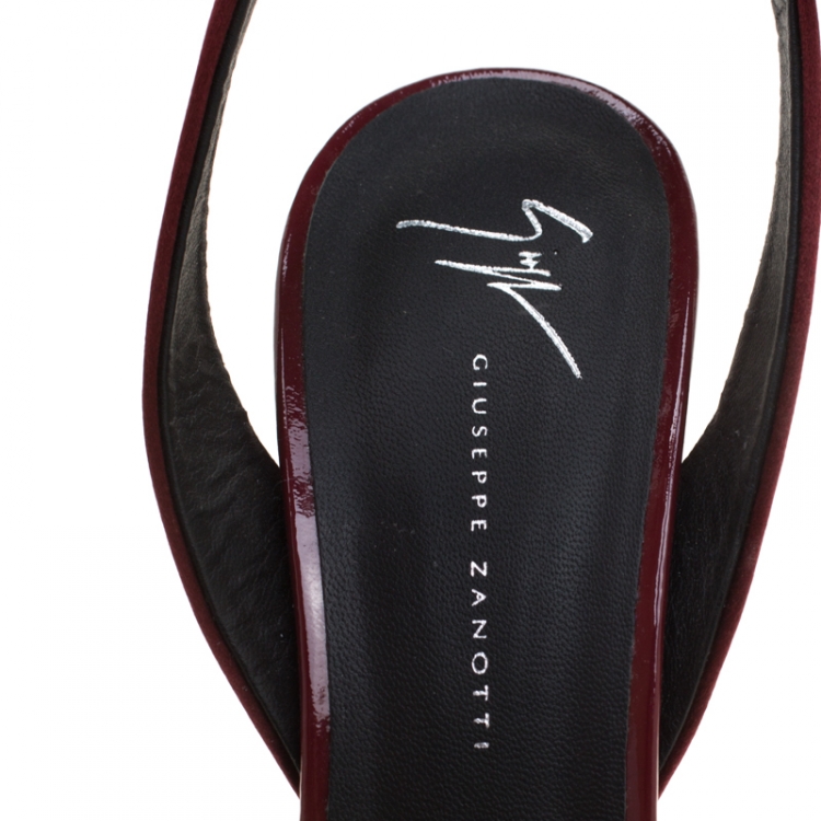 Pre Owned Giuseppe Zanotti Burgundy Satin And Velvet Lavinia Ankle Strap Platform Sandals Size 40.5