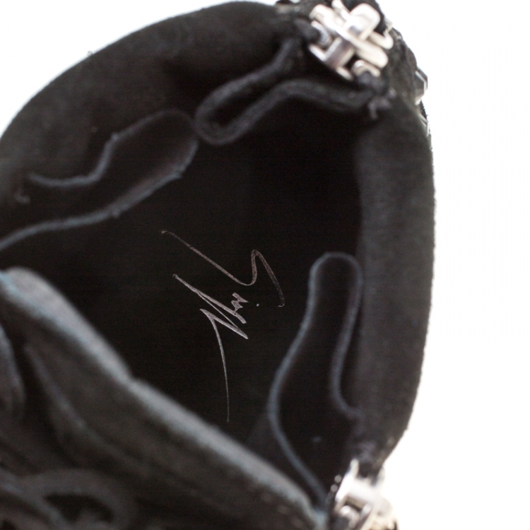 Pre Owned Giuseppe Zanotti Black Suede Embellished Wedge Sneakers Size 38