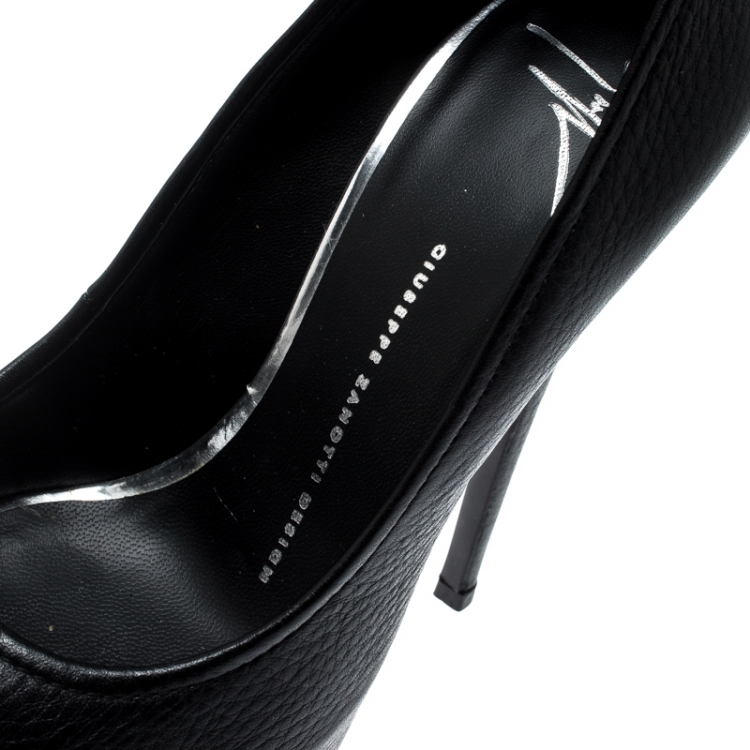 مملوكة مسبقًا Giuseppe Zanotti Black Leather Peep Toe Ankle Strap Platform Pumps Size 38