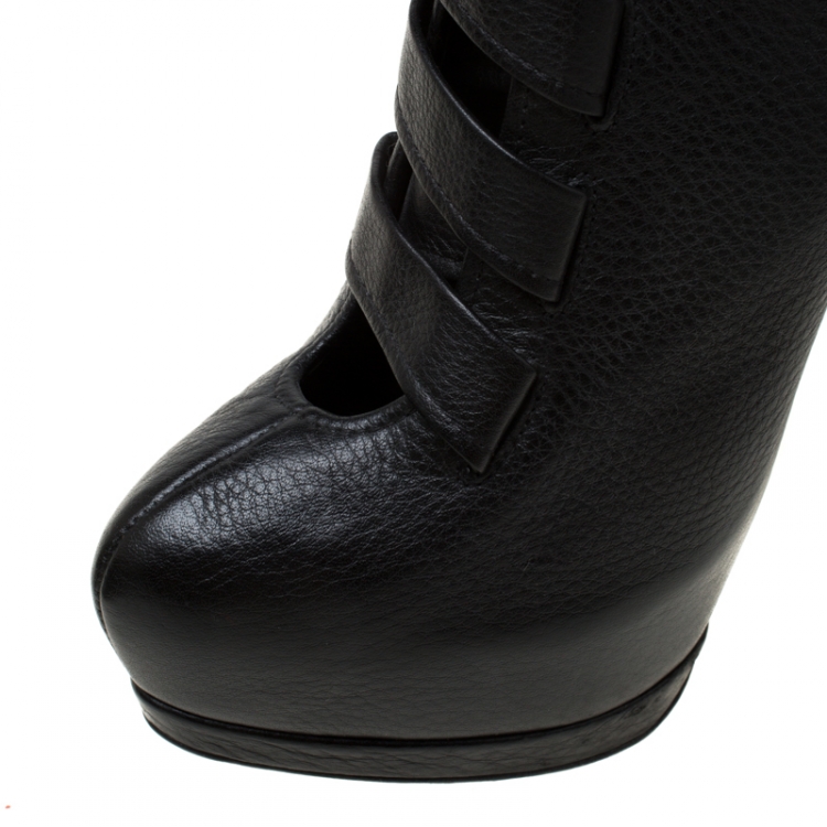 مملوكة مسبقًا Giuseppe Zanotti Black Leather Strappy Platform Ankle Boots Size 38.5
