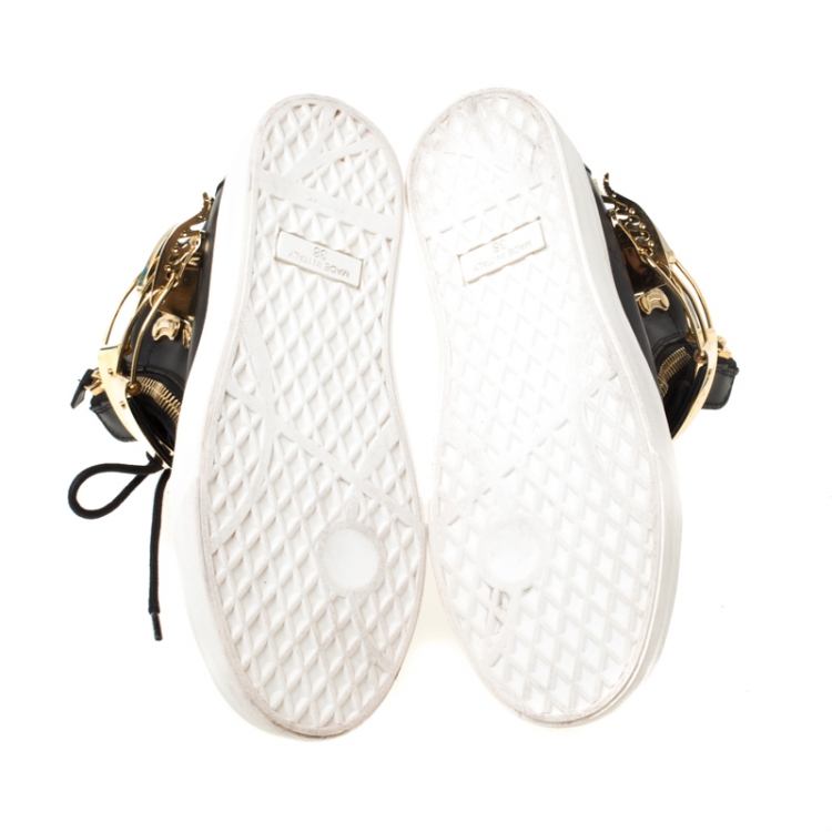 Pre Owned Giuseppe Zanotti Leather Metal Plate Ski Buckle High Top Sneakers Size 38