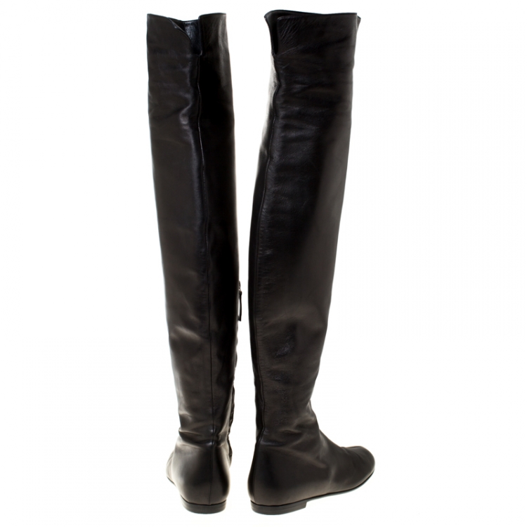 Pre Owned Giuseppe Zanotti Black Leather Over The Knee Boots Size 39.5