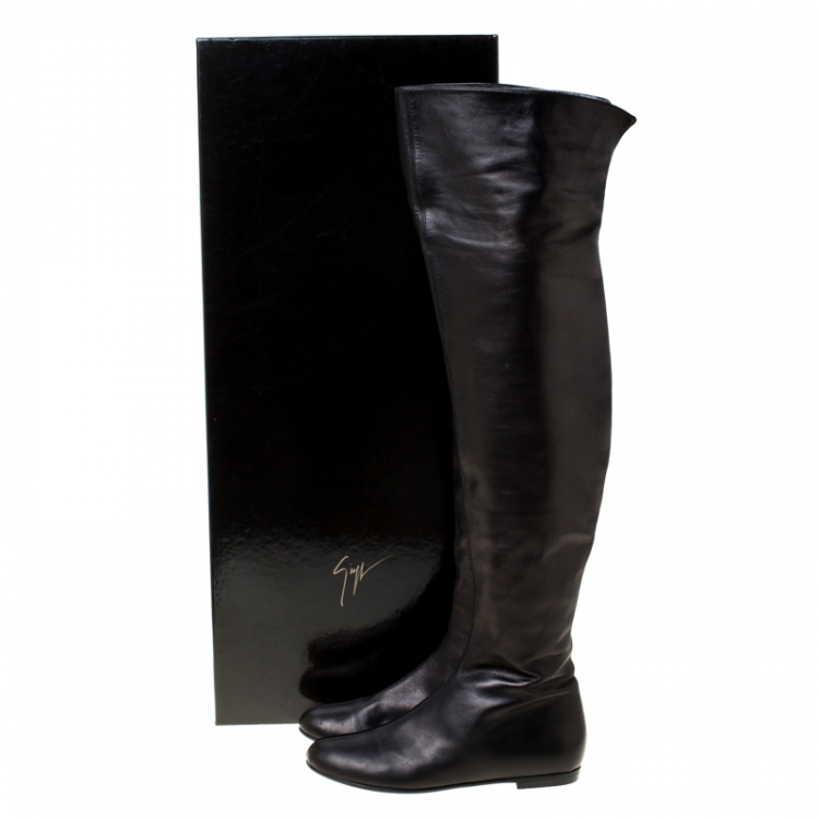 Pre Owned Giuseppe Zanotti Black Leather Over The Knee Boots Size 39.5