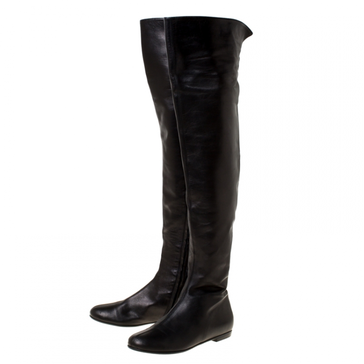 Pre Owned Giuseppe Zanotti Black Leather Over The Knee Boots Size 39.5