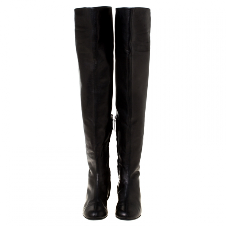 Pre Owned Giuseppe Zanotti Black Leather Over The Knee Boots Size 39.5