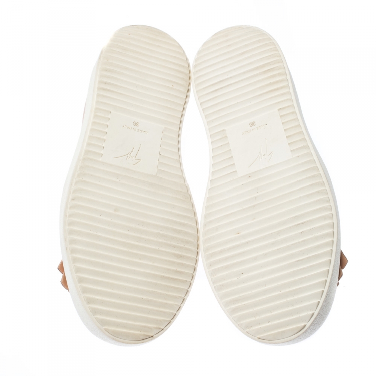 Pre Owned Giuseppe Zanotti Beige Fringed Leather Slip On Sneakers Size 36