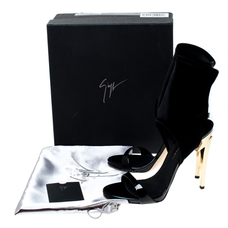Pre Owned Giuseppe Zanotti Black Velvet High Heels Sandals Size 39.5