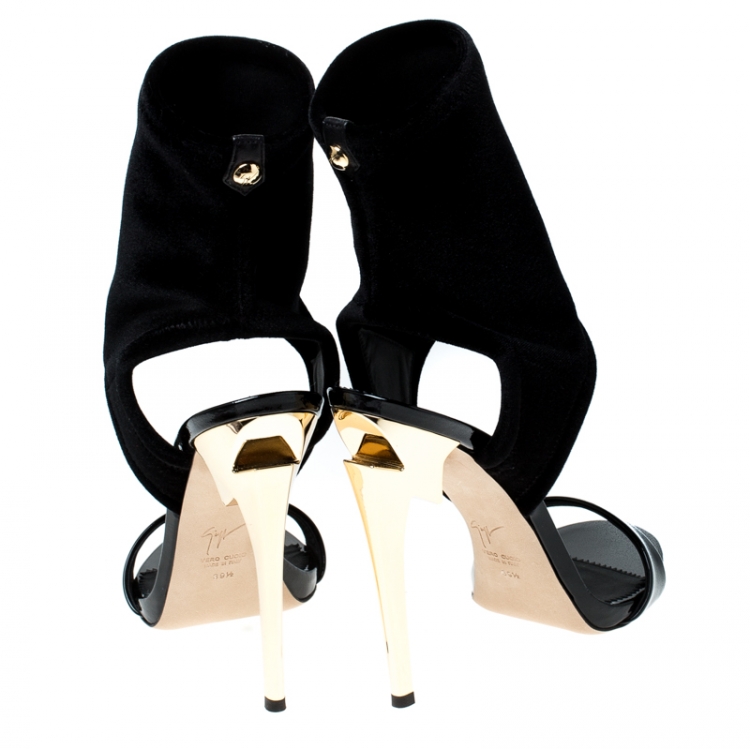 Pre Owned Giuseppe Zanotti Black Velvet High Heels Sandals Size 39.5