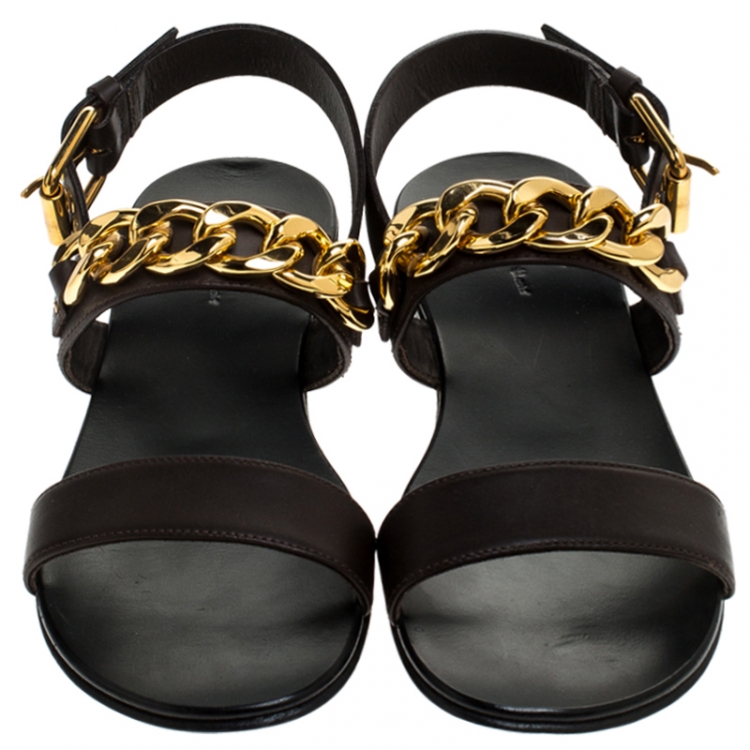 Pre Owned Giuseppe Zanotti Dark Brown Leather Jason Sling Buckle Flat Sandals Size 41