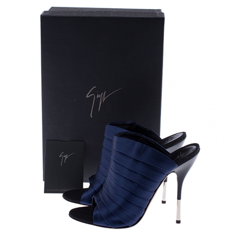 Pre Owned Giuseppe Zanotti Blue Satin Open Toe Mule Sandals Size 36.5
