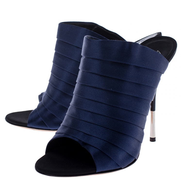 Pre Owned Giuseppe Zanotti Blue Satin Open Toe Mule Sandals Size 36.5