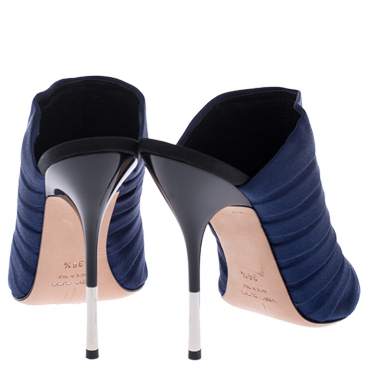 Pre Owned Giuseppe Zanotti Blue Satin Open Toe Mule Sandals Size 36.5