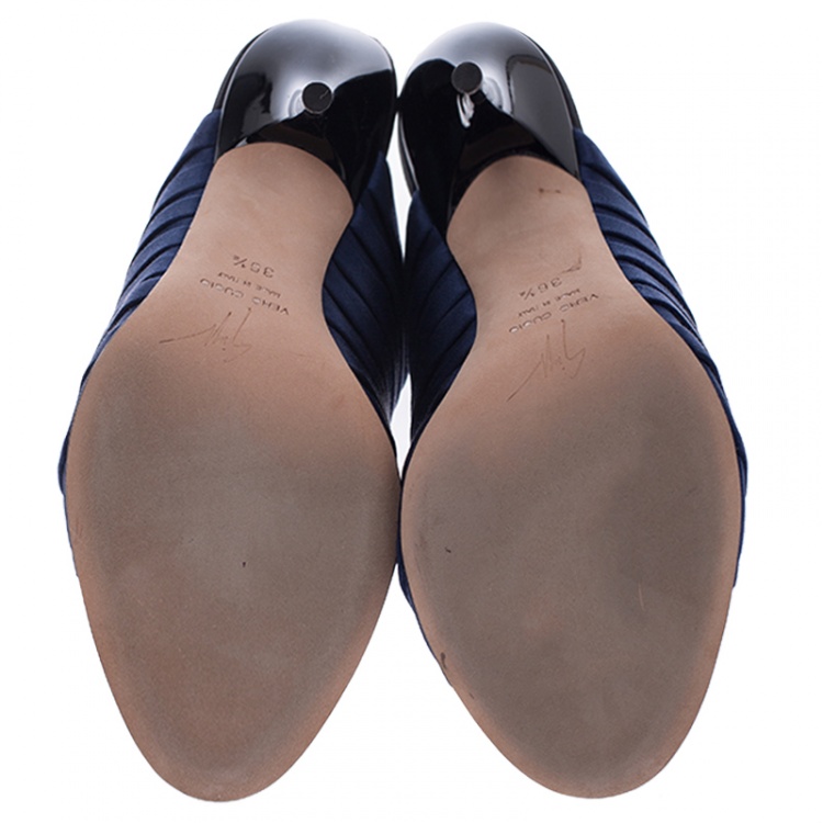Pre Owned Giuseppe Zanotti Blue Satin Open Toe Mule Sandals Size 36.5