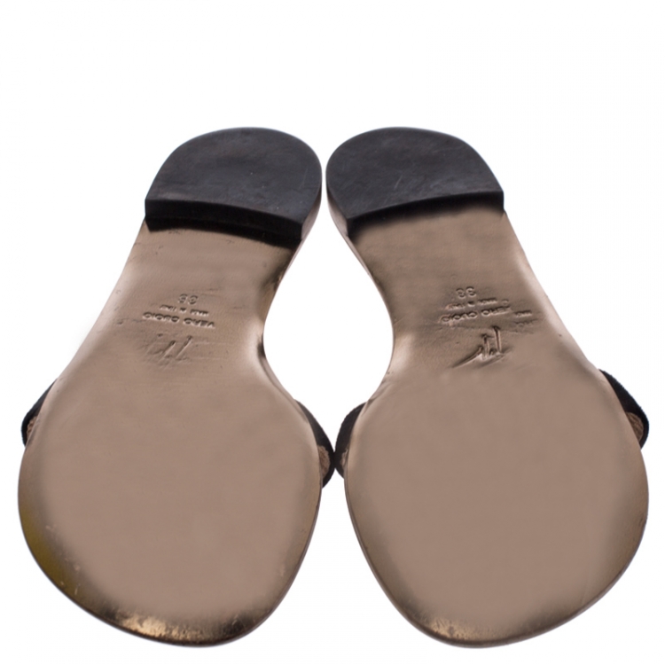 Pre Owned Giuseppe Zanotti Black Suede Crystal Embellished Thong Sandals Size 38