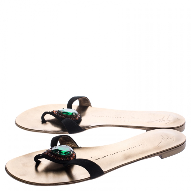 Pre Owned Giuseppe Zanotti Black Suede Crystal Embellished Thong Sandals Size 38