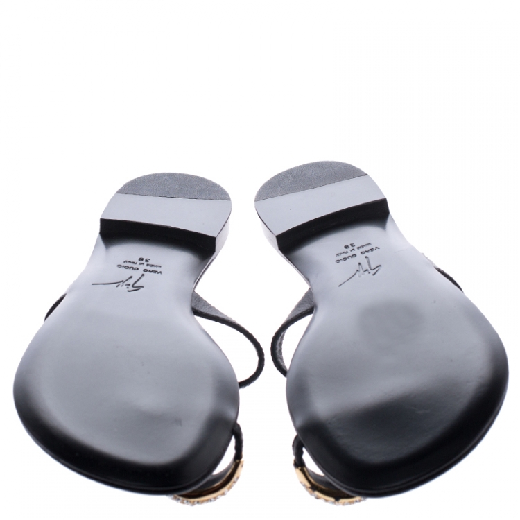 Pre Owned Giuseppe Zanotti Black Leather Toe Ring Sandals Size 38