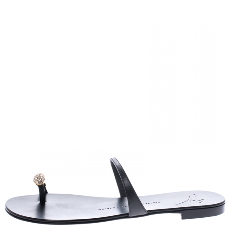 Pre Owned Giuseppe Zanotti Black Leather Toe Ring Sandals Size 38