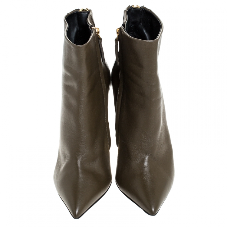 Pre Owned Giuseppe Zanotti Grey Leather Pointed Toe Wedge And Block Heel Ankle Boots Size 38