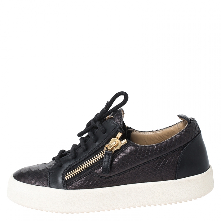 Pre Owned Giuseppe Zanotti Black Python Embossed Leather May London Low Top Sneakers Size 37