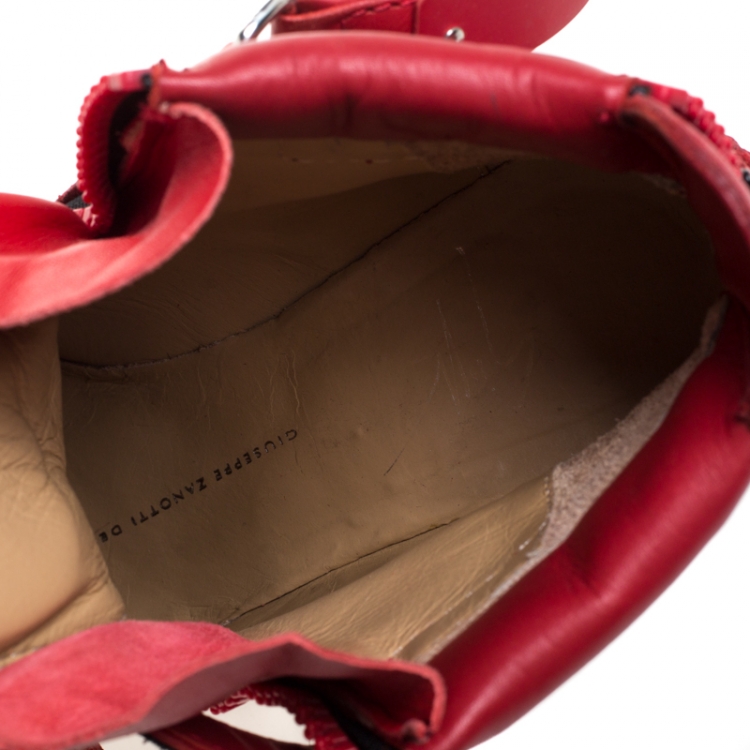 Pre Owned Giuseppe Zanotti Red Leather Jennifer Wedge Sneakers Size 37.5