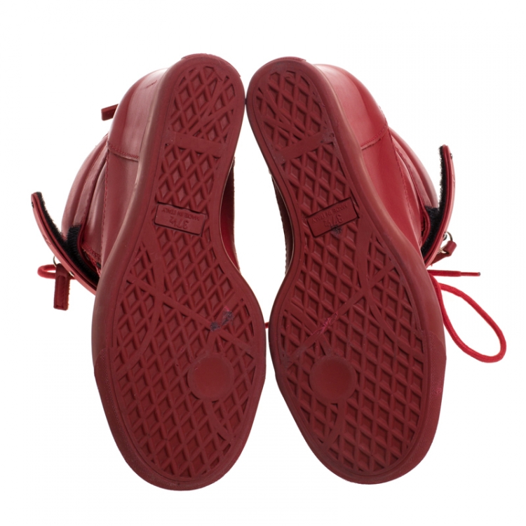 Pre Owned Giuseppe Zanotti Red Leather Jennifer Wedge Sneakers Size 37.5