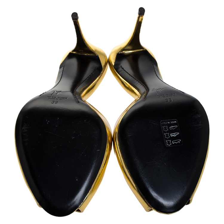 Pre Owned Giuseppe Zanotti Gold Leather Peep Toe Sandals Size 39