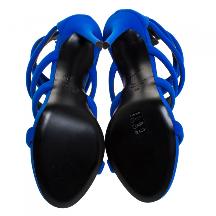 Pre Owned Giuseppe Zanotti Royal Blue Neoprene Strappy Sandals Size 40