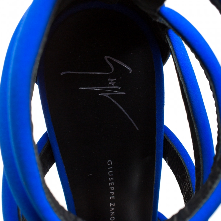 Pre Owned Giuseppe Zanotti Royal Blue Neoprene Strappy Sandals Size 40