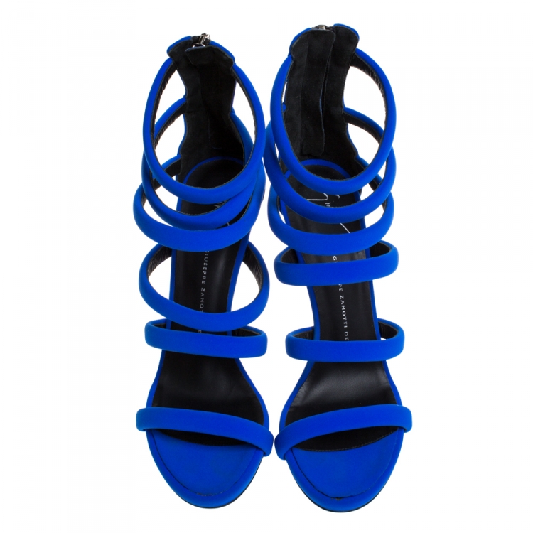Pre Owned Giuseppe Zanotti Royal Blue Neoprene Strappy Sandals Size 40