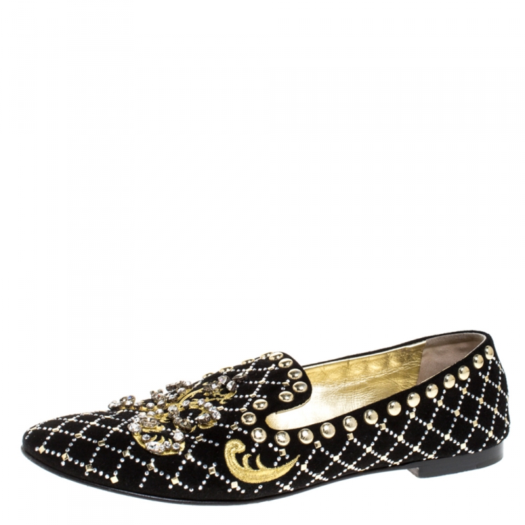 Pre Owned Giuseppe Zanotti Black Suede Studded Smoking Slippers Size 39