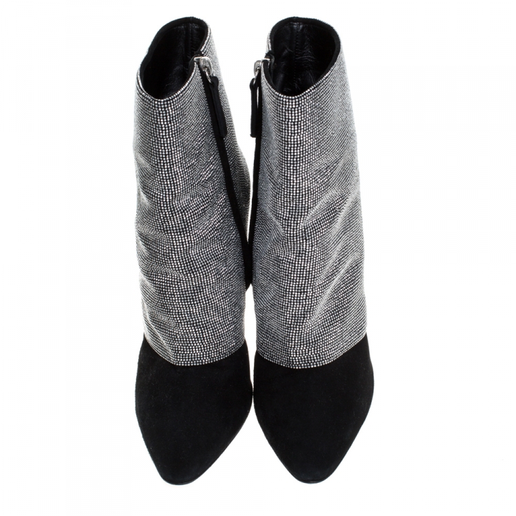 Pre Owned Giuseppe Zanotti Black Suede Silver Stud Embellished Platform Ankle Boots Size 39