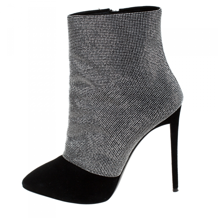 Pre Owned Giuseppe Zanotti Black Suede Silver Stud Embellished Platform Ankle Boots Size 39