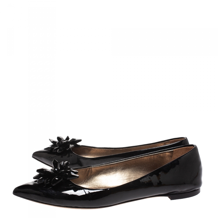 Pre Owned Giuseppe Zanotti Black Patent Leather Embellished Pointed Toe Flats Size 38
