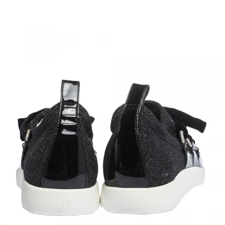 Pre Owned Giuseppe Zanotti Black Lurex And Velvet Maggie Slip On Sneakers Size 41