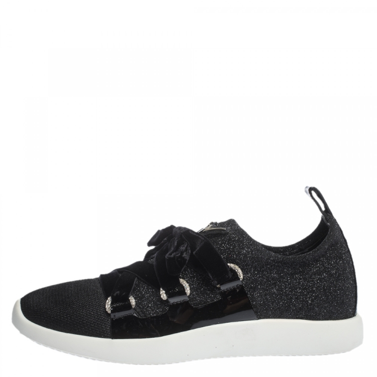 Pre Owned Giuseppe Zanotti Black Lurex And Velvet Maggie Slip On Sneakers Size 41