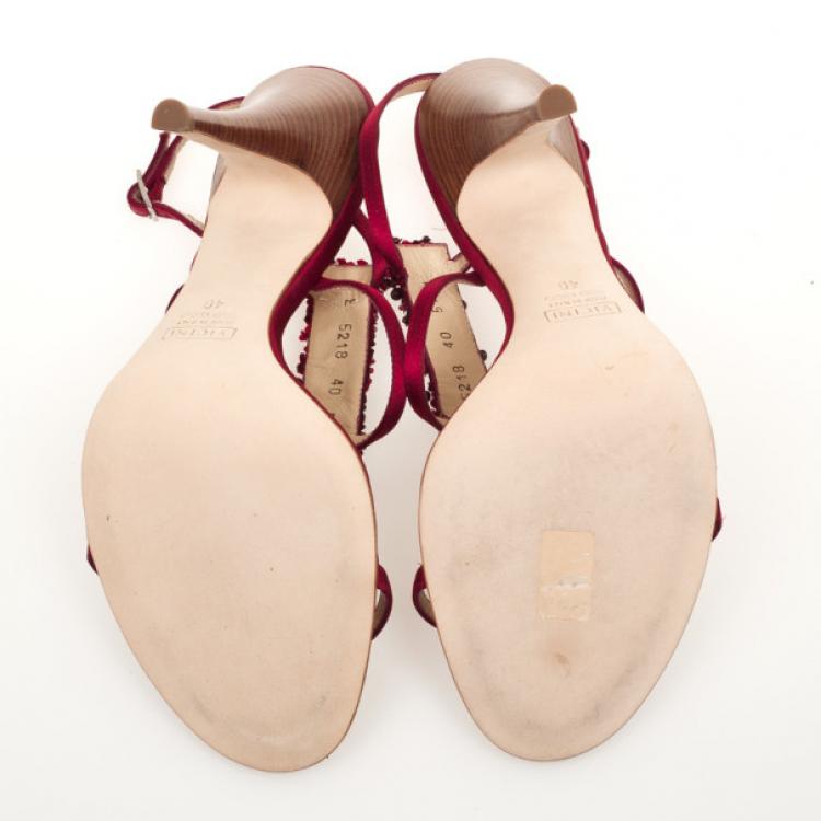 Pre Owned Giuseppe Zanotti Red Satin Embllished Sandals Size 40