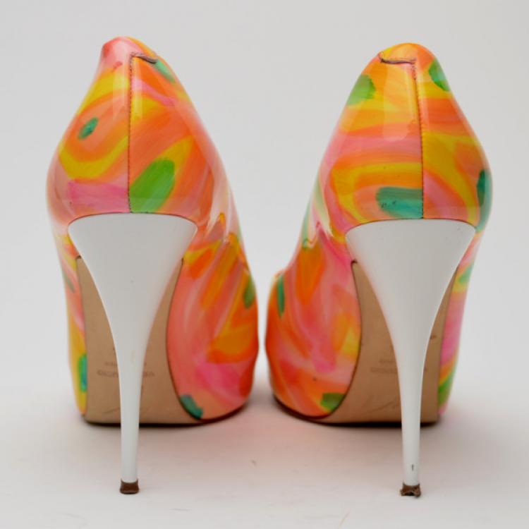 Pre Owned Giuseppe Zanotti Patent Painted Peep Toe Pumps Size 38.5
