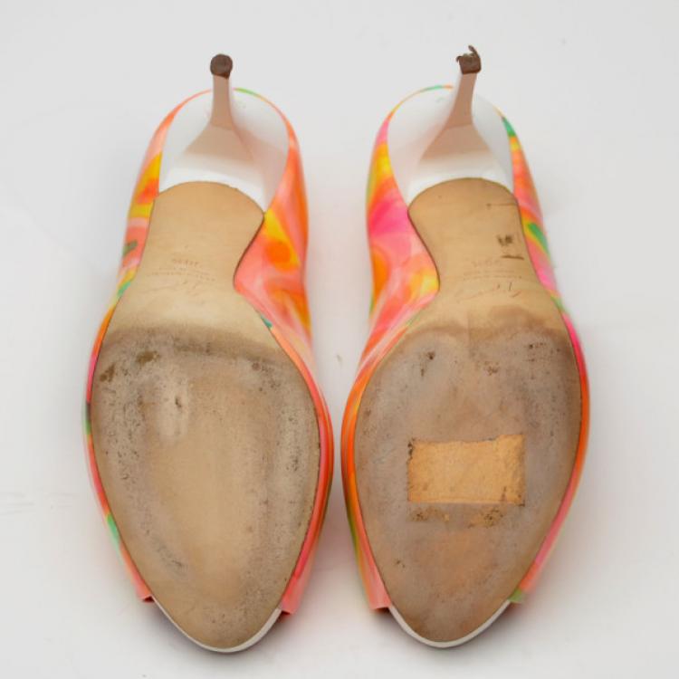 Pre Owned Giuseppe Zanotti Patent Painted Peep Toe Pumps Size 38.5