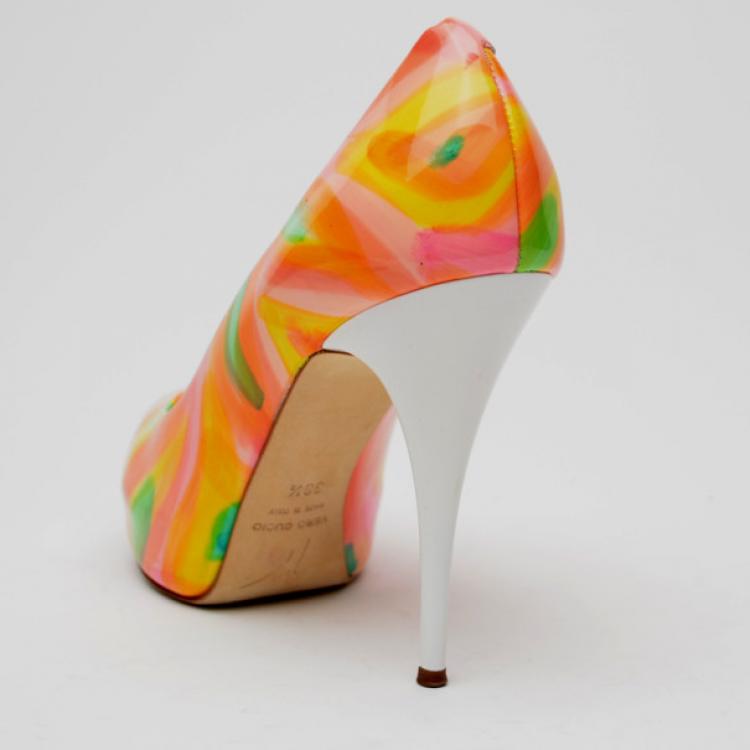 Pre Owned Giuseppe Zanotti Patent Painted Peep Toe Pumps Size 38.5
