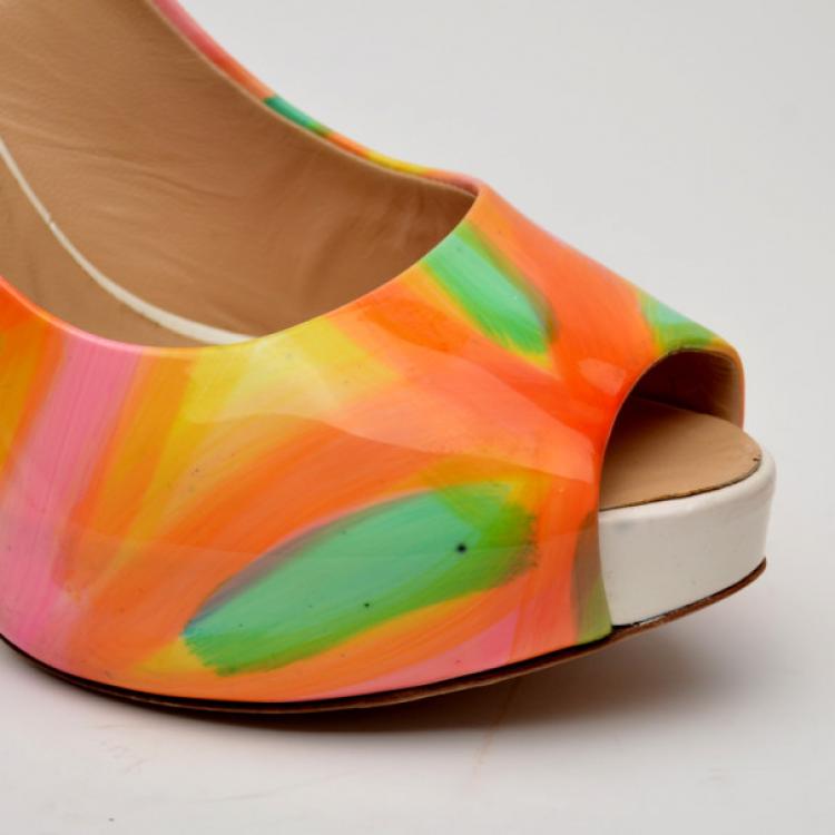 Pre Owned Giuseppe Zanotti Patent Painted Peep Toe Pumps Size 38.5