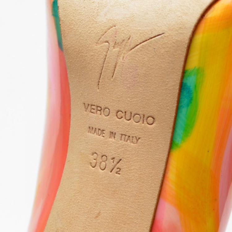 Pre Owned Giuseppe Zanotti Patent Painted Peep Toe Pumps Size 38.5