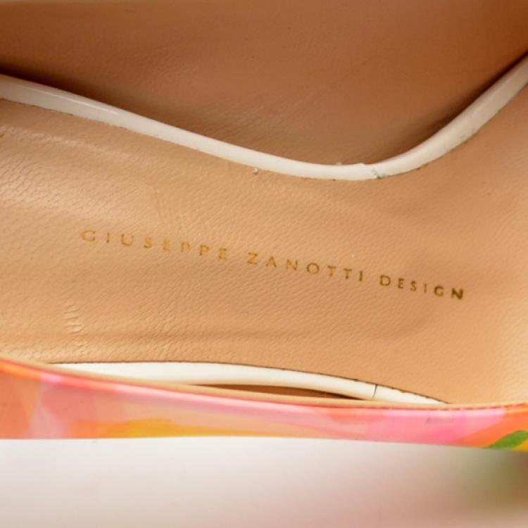 Pre Owned Giuseppe Zanotti Patent Painted Peep Toe Pumps Size 38.5