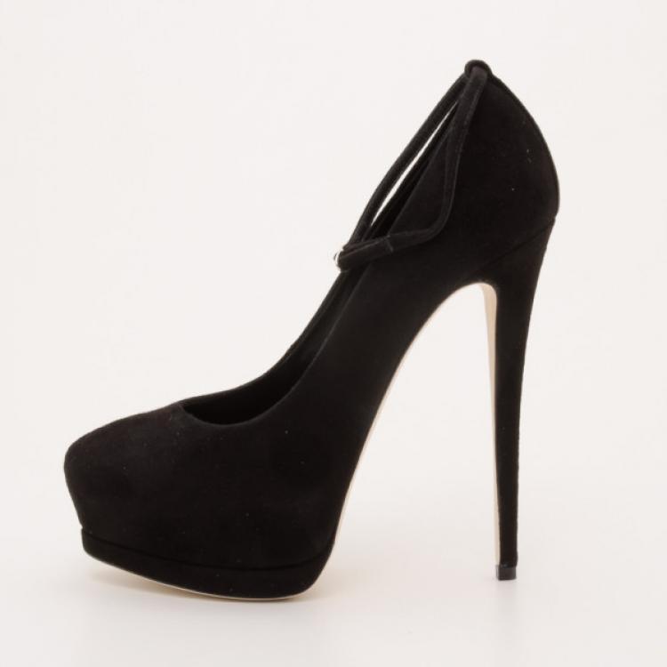Pre Owned Giuseppe Zanotti Black Ankle Wrap Suede Platform Pumps Size 39