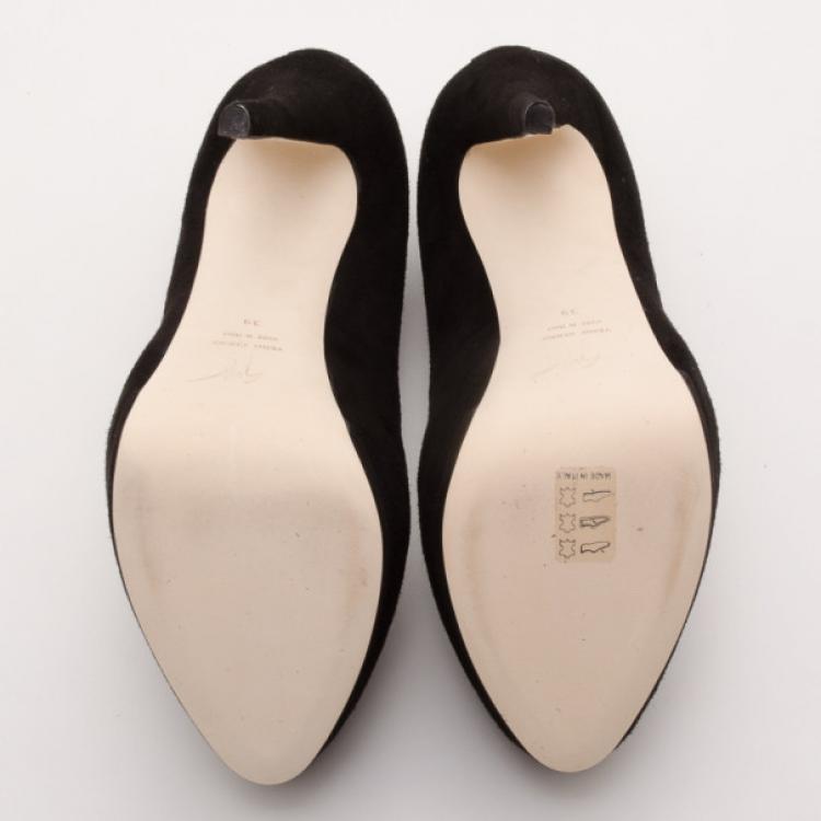 Pre Owned Giuseppe Zanotti Black Ankle Wrap Suede Platform Pumps Size 39